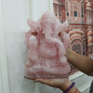 Rose Quartz Ganesha Statue: 10.5" Carved Pink Idol - Image 7
