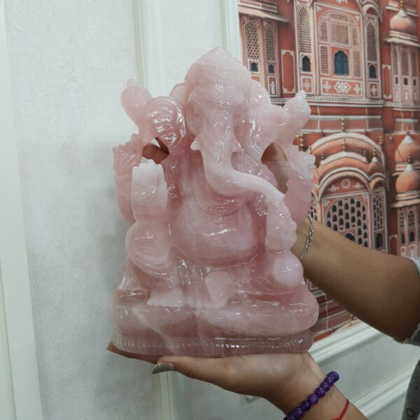 Rose Quartz Ganesha Statue: 10.5" Carved Pink Idol - Image 7