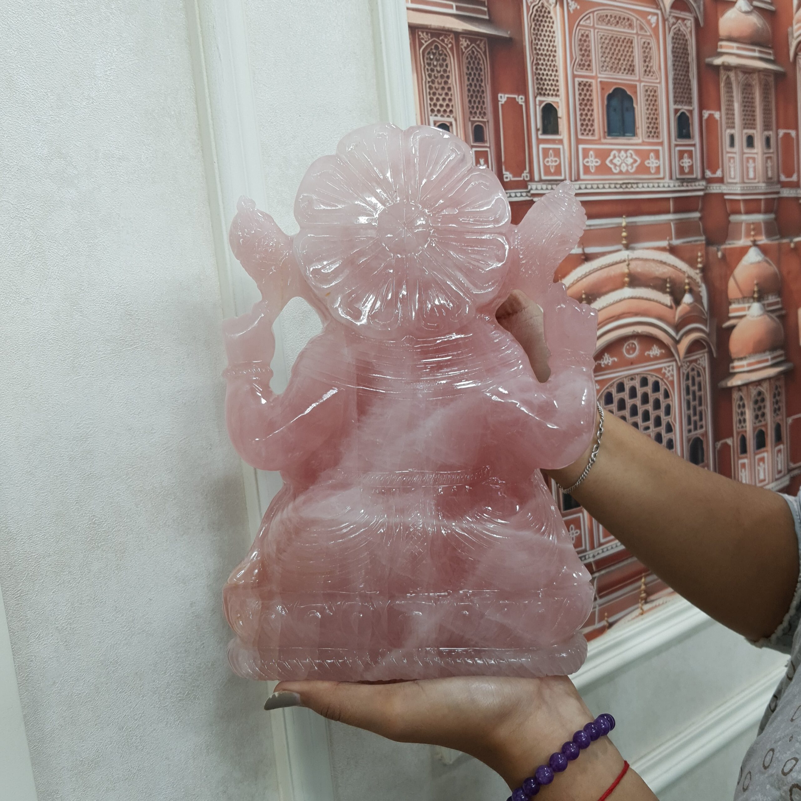 Rose Quartz Ganesha Statue: 10.5" Carved Pink Idol - Image 8