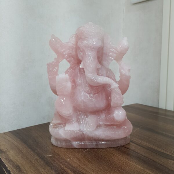 Rose Quartz Ganesha Statue: 10.5" Carved Pink Idol - Image 9