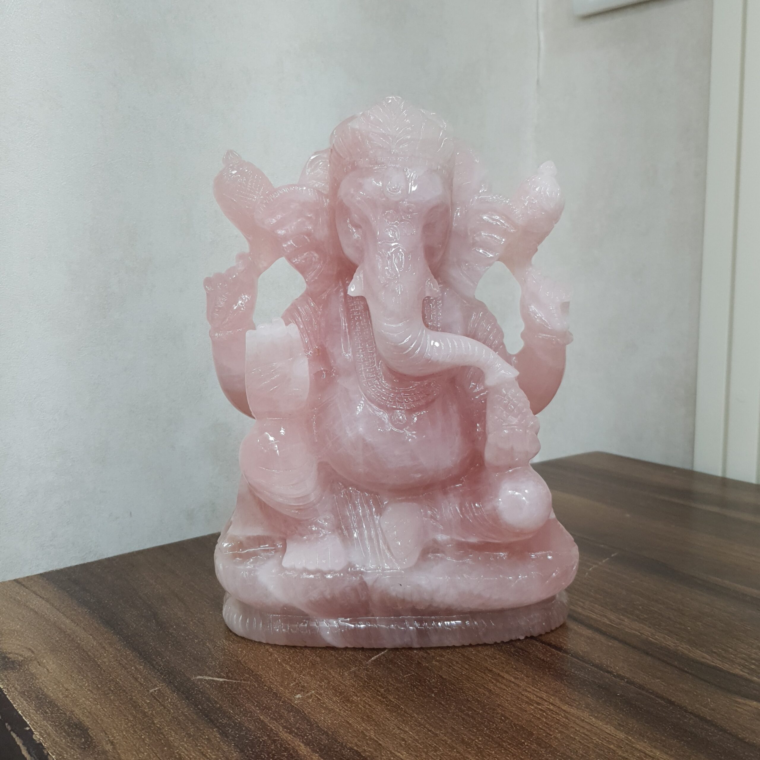 Rose Quartz Ganesha Statue: 10.5" Carved Pink Idol - Image 9