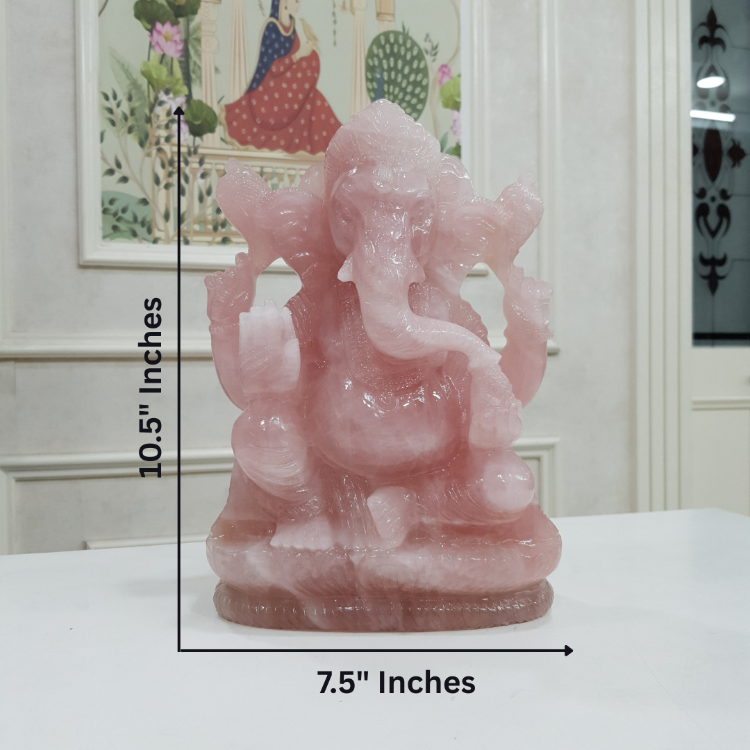 Rose Quartz Ganesha Statue: 10.5" Carved Pink Idol - Image 2