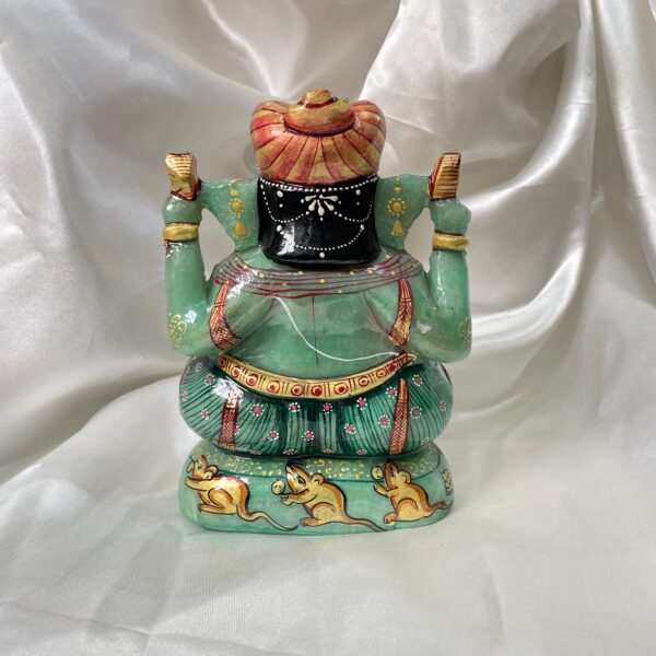 7" Green Jade Ganesha Statue for Gifts, Home Décor & Pooja Room - Image 2
