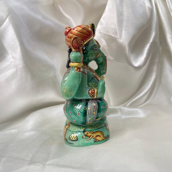 7" Green Jade Ganesha Statue for Gifts, Home Décor & Pooja Room - Image 3