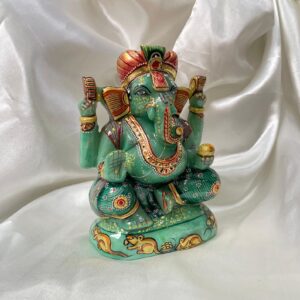 7" Green Jade Ganesha Statue for Gifts, Home Décor & Pooja Room - Image 4