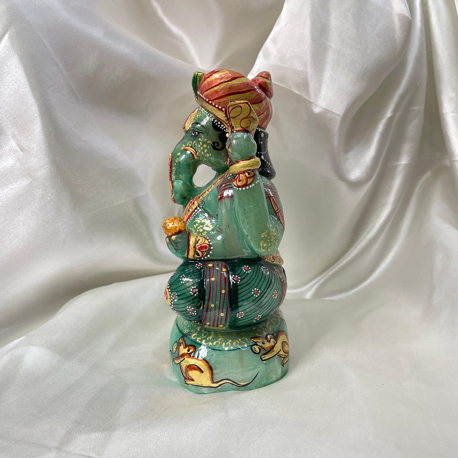 7" Green Jade Ganesha Statue for Gifts, Home Décor & Pooja Room - Image 7