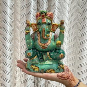 7" Green Jade Ganesha Statue for Gifts, Home Décor & Pooja Room - Image 8