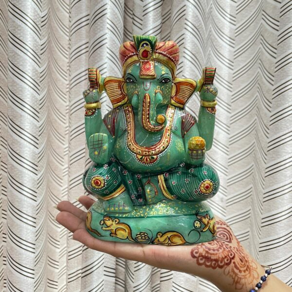 7" Green Jade Ganesha Statue for Gifts, Home Décor & Pooja Room - Image 8