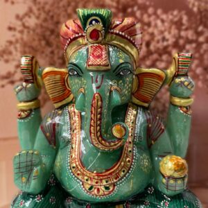 7" Green Jade Ganesha Statue for Gifts, Home Décor & Pooja Room - Image 9