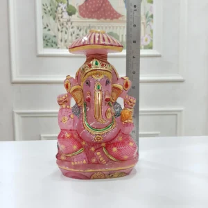 Rose Quartz Ganesha Statue: Hand-Carved Ganesh Idol with Golden Paint - Image 5