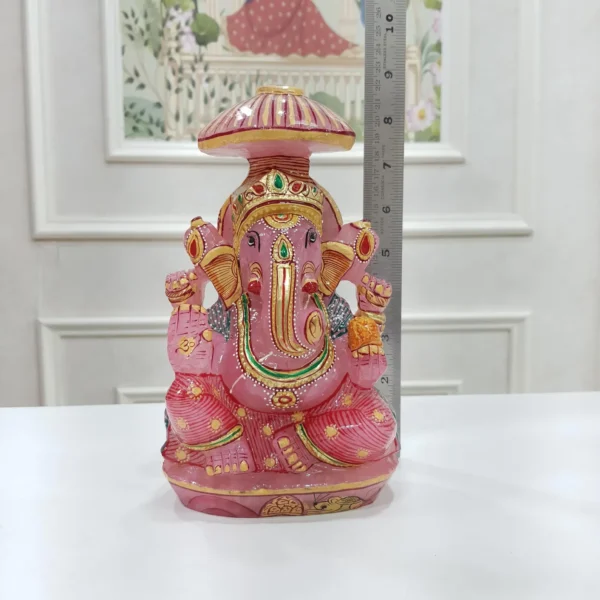 Rose Quartz Ganesha Statue: Hand-Carved Ganesh Idol with Golden Paint - Image 5