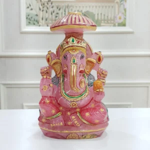 Rose Quartz Ganesha Statue: Hand-Carved Ganesh Idol with Golden Paint - Image 9