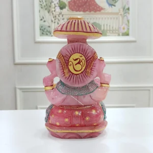 Rose Quartz Ganesha Statue: Hand-Carved Ganesh Idol with Golden Paint - Image 11