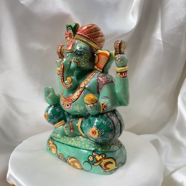 7" Green Jade Ganesha Statue for Gifts, Home Décor & Pooja Room - Image 10