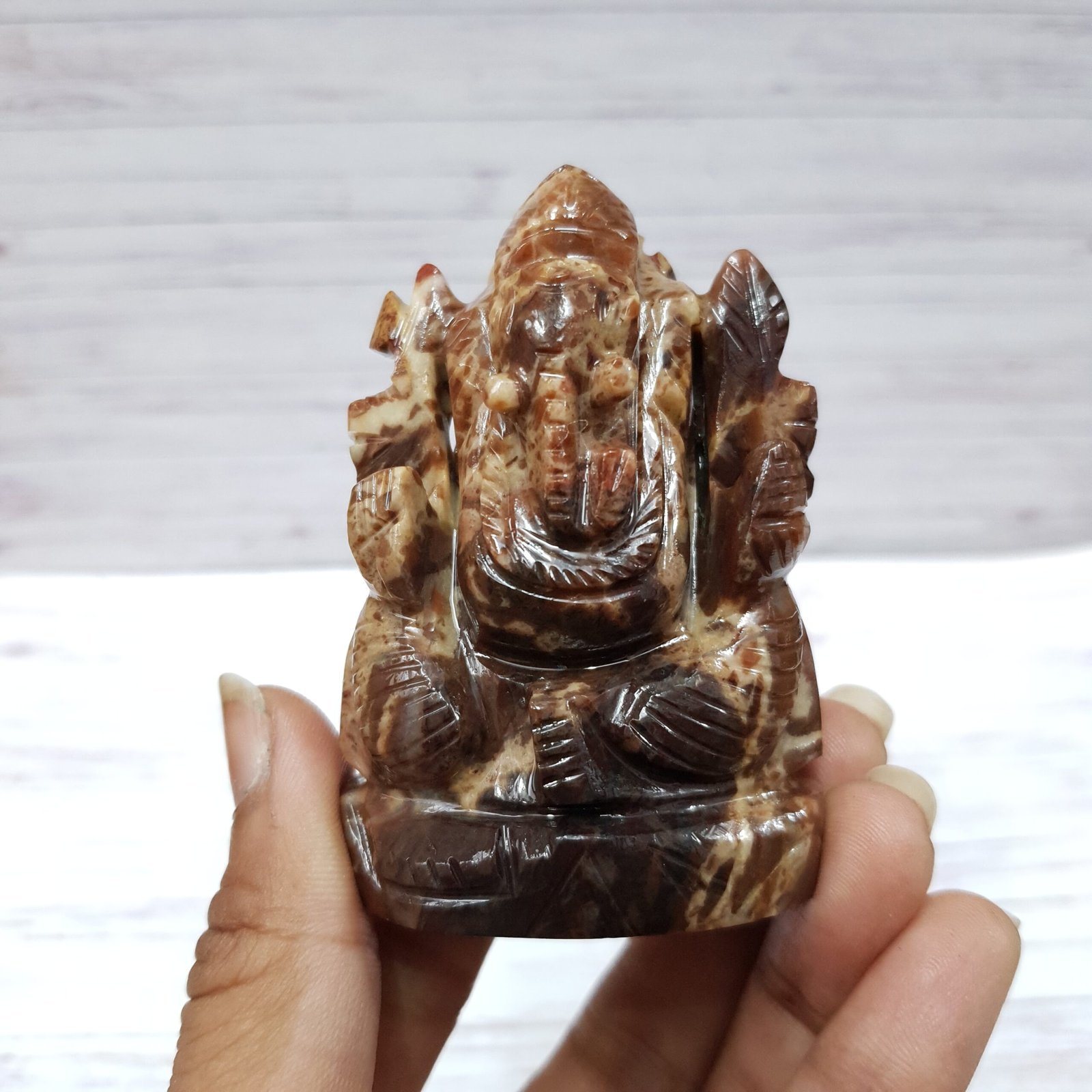 Carved Coconut Jasper Ganesha Statue, Jasper Ganesha - Image 8