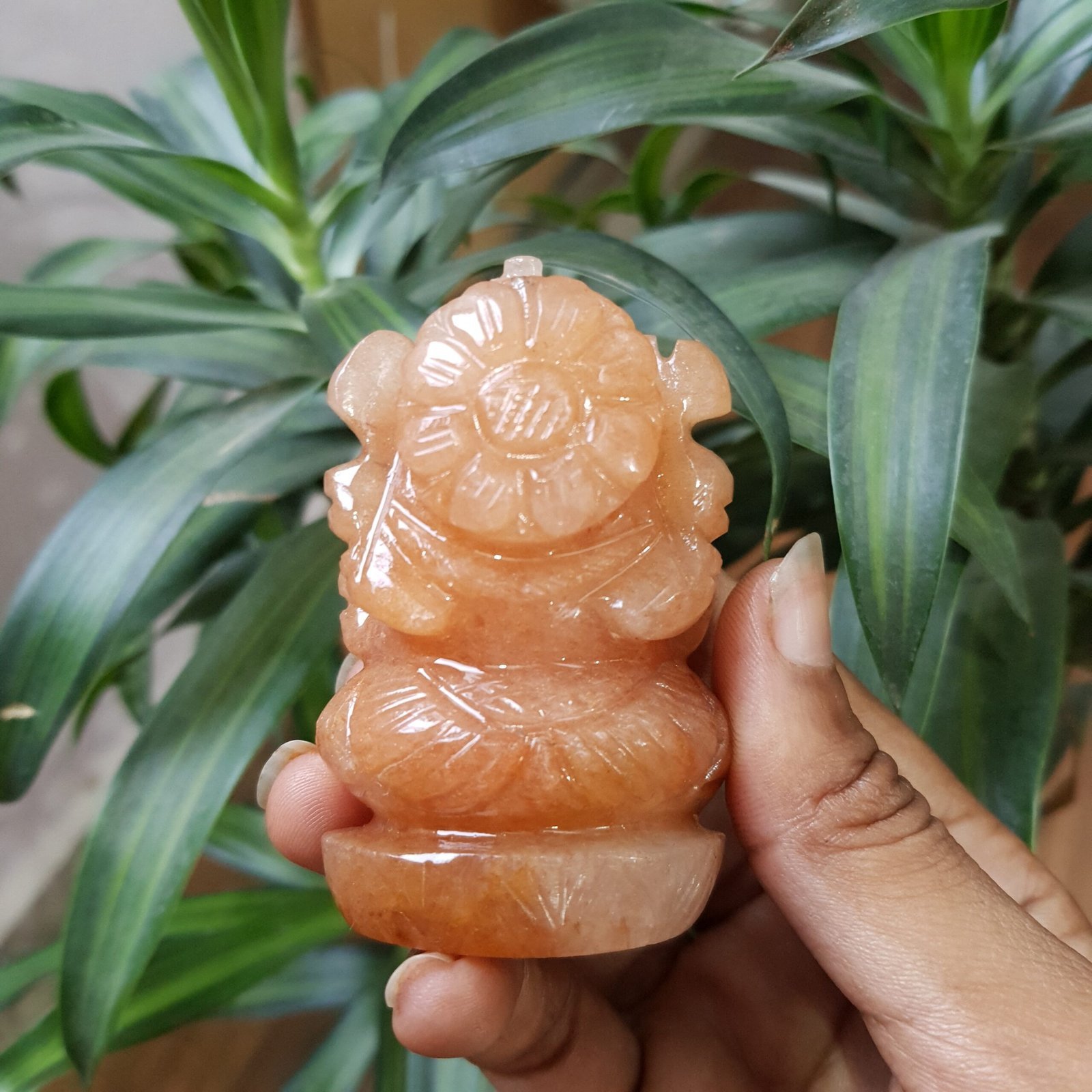 Orange Jade Ganesha Idol, Jade Ganesha - Image 7
