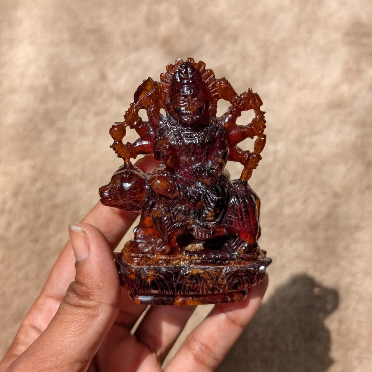 Brown Garnet Durga Idol, Gemstone Gomed Durga ji Murti - Image 10