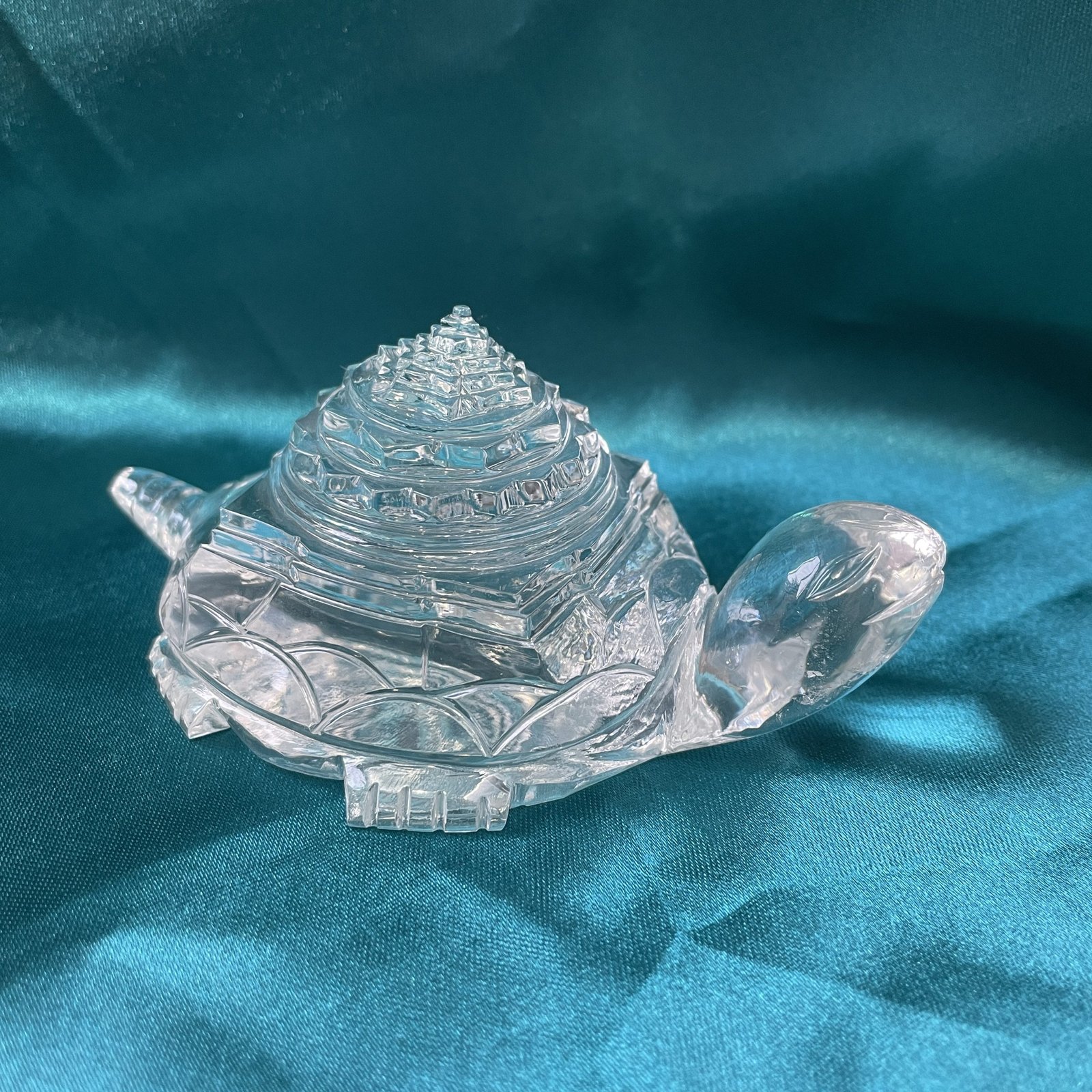 Crystal Tortoise Shree Yantra, 1.90" Carved Shree Yantra with Lab Certificate