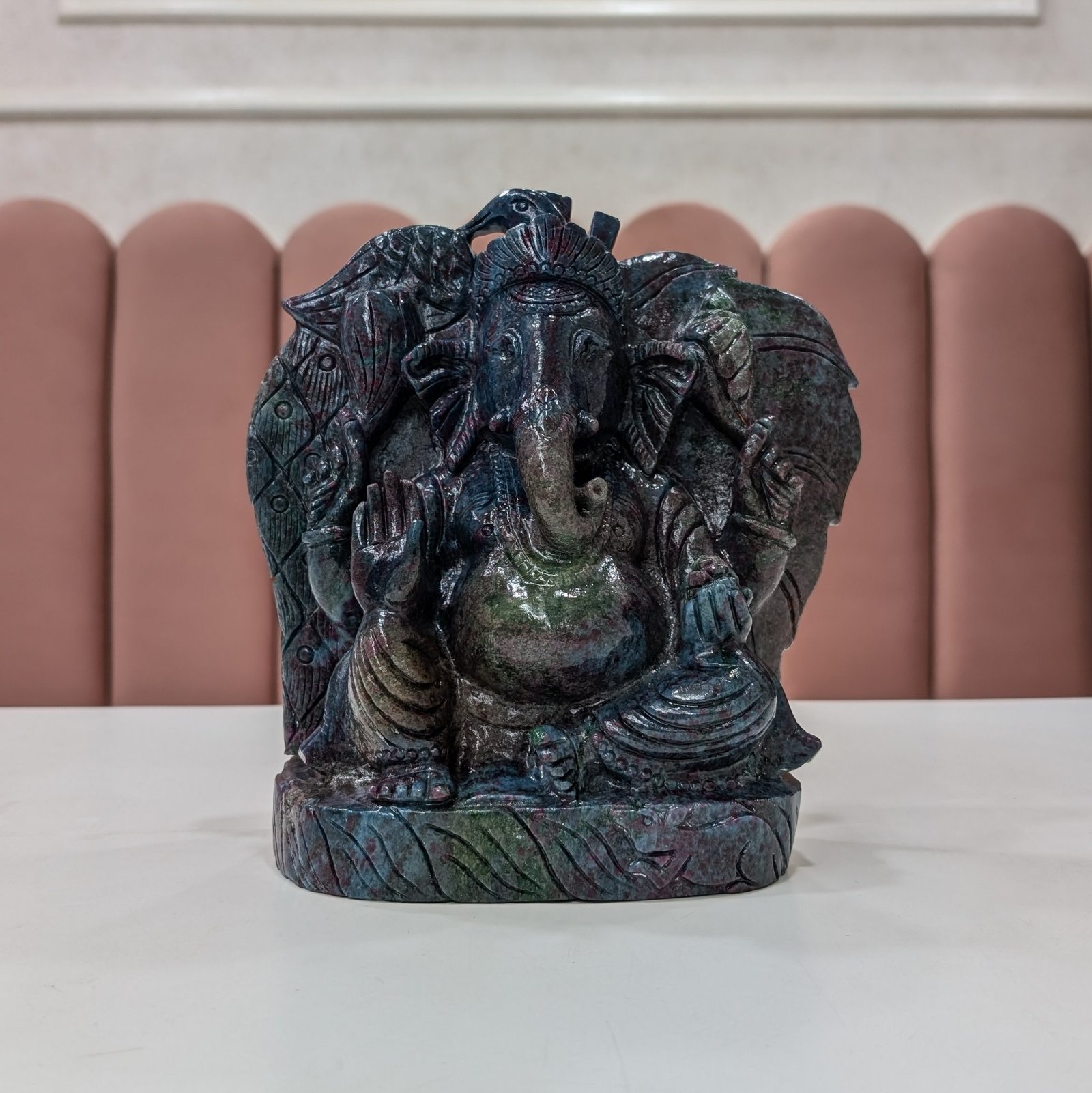 Ruby Zoisite Ganesha Idol, 8.85" Carved Ganesha Statue - Image 4