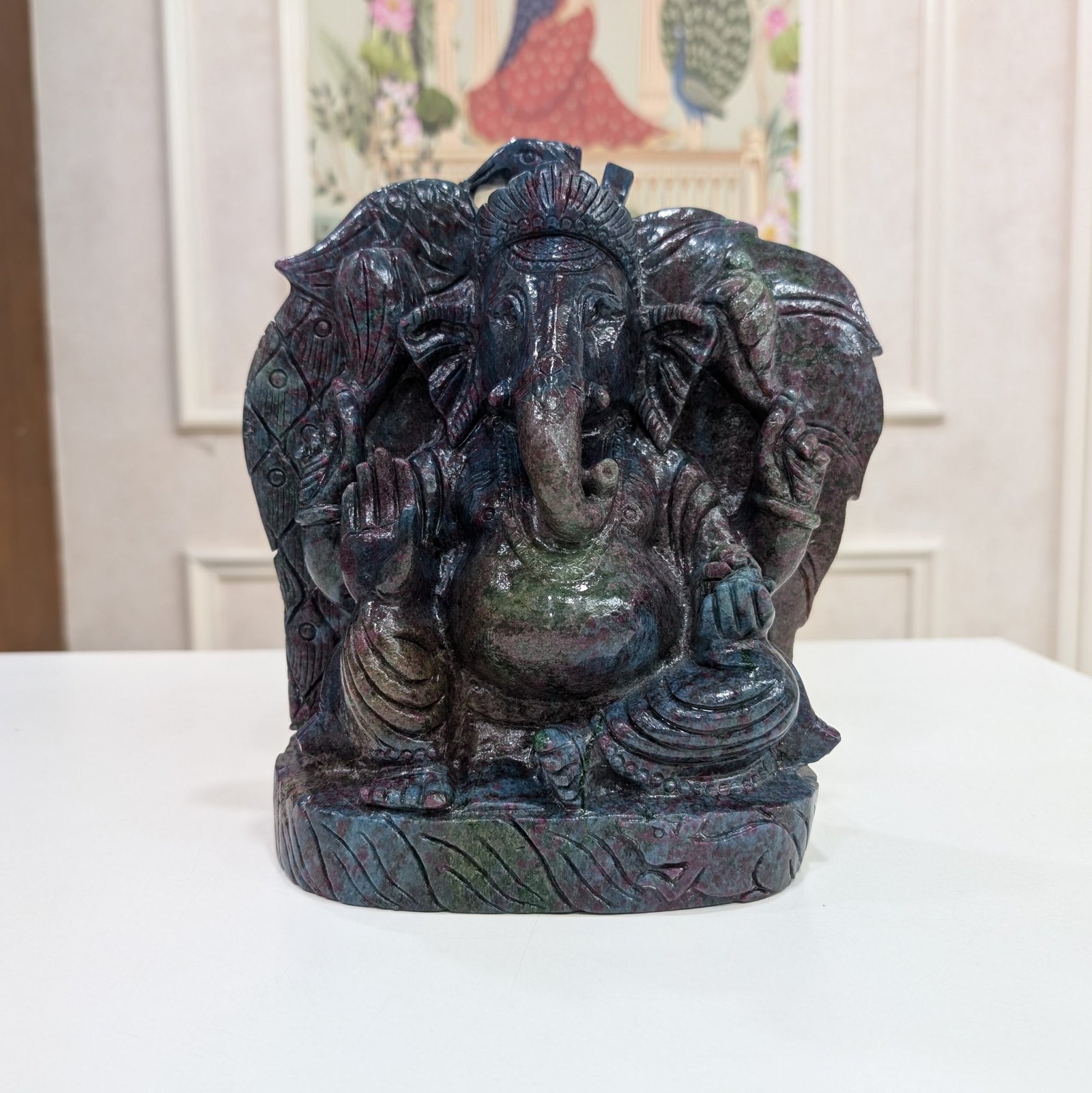 Ruby Zoisite Ganesha Idol, 8.85" Carved Ganesha Statue - Image 7