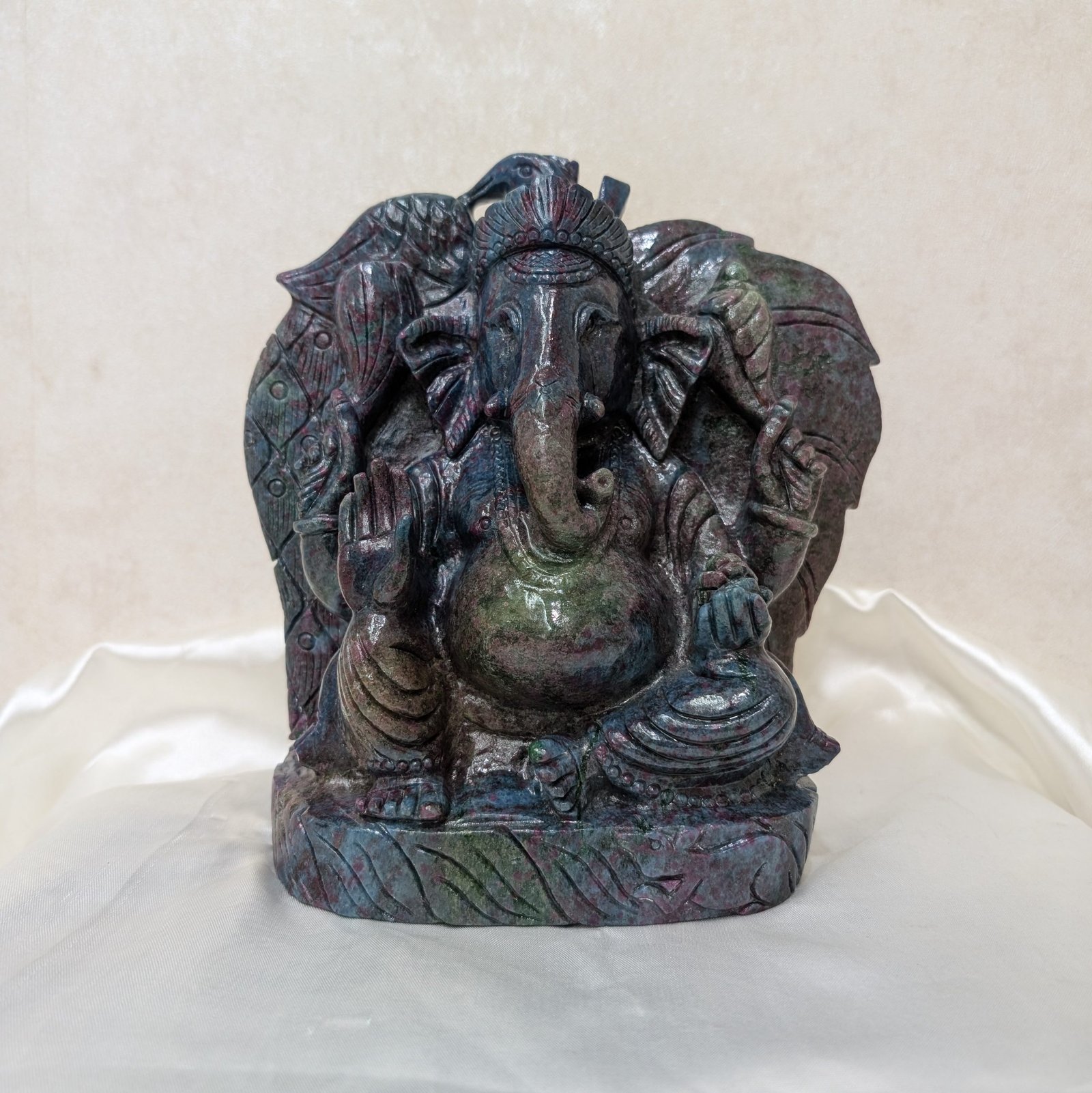 Ruby Zoisite Ganesha Idol, 8.85" Carved Ganesha Statue