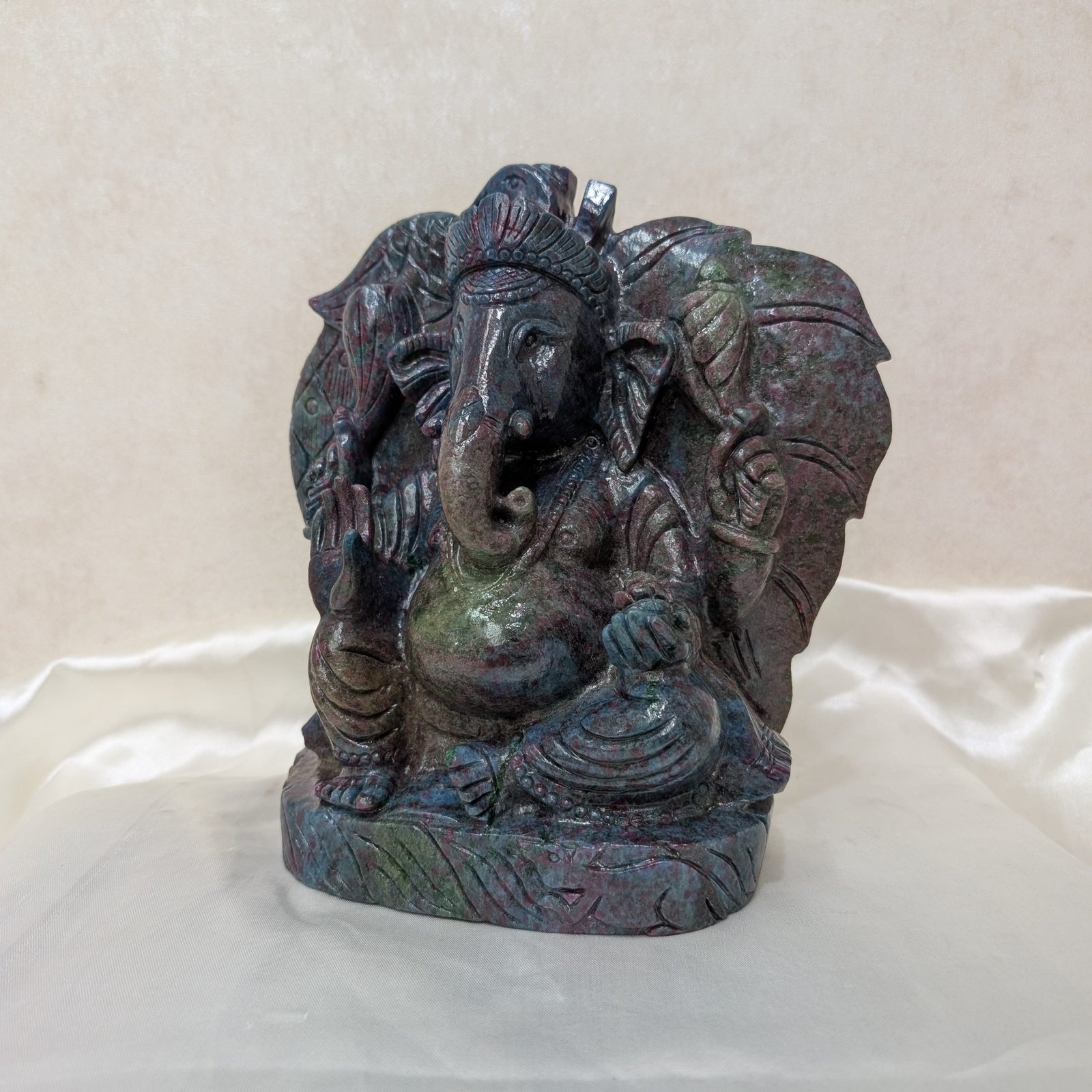 Ruby Zoisite Ganesha Idol, 8.85" Carved Ganesha Statue - Image 2