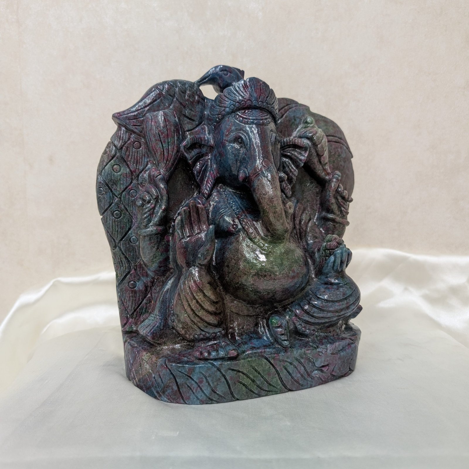 Ruby Zoisite Ganesha Idol, 8.85" Carved Ganesha Statue - Image 3