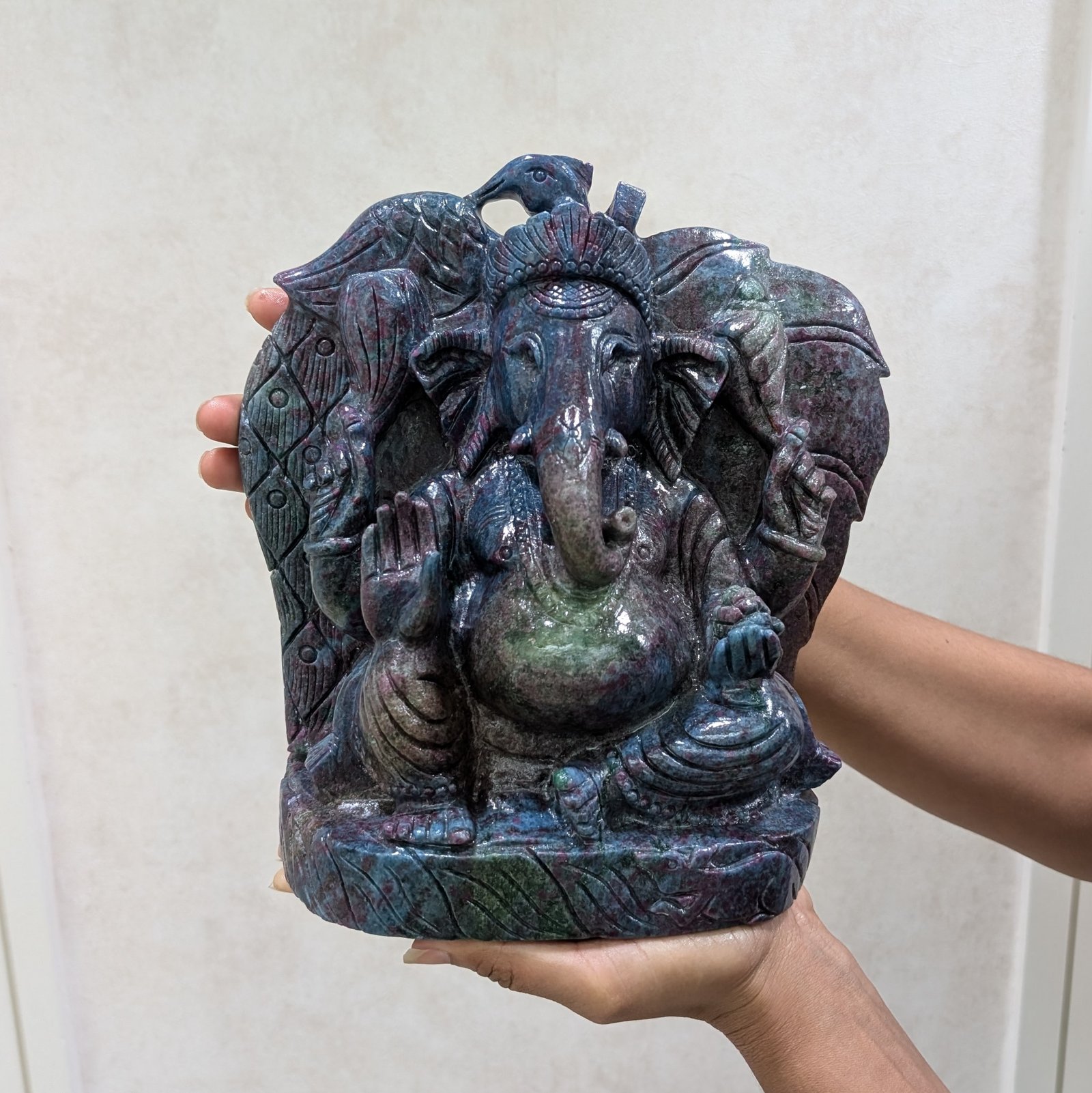 Ruby Zoisite Ganesha Idol, 8.85" Carved Ganesha Statue - Image 9