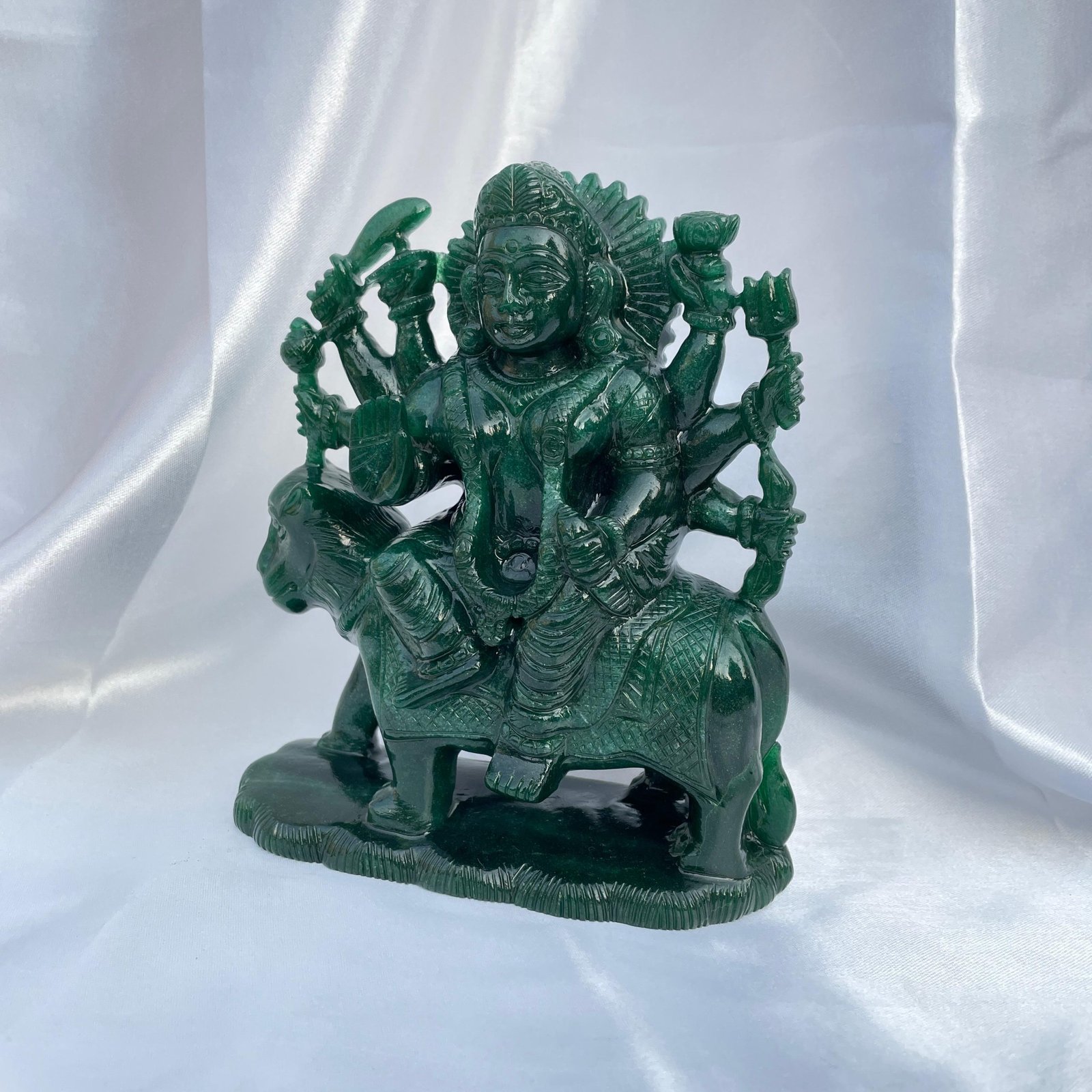 Green Aventurine Durga Idol, Maa Durga Murti Symbol of Divine Power, Protection, and Victory Over Evil - Image 3