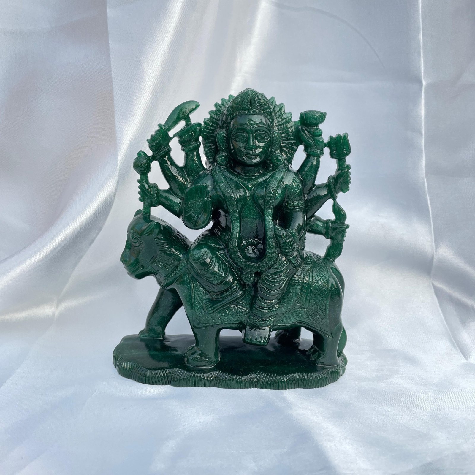 Green Aventurine Durga Idol, Maa Durga Murti Symbol of Divine Power, Protection, and Victory Over Evil - Image 2