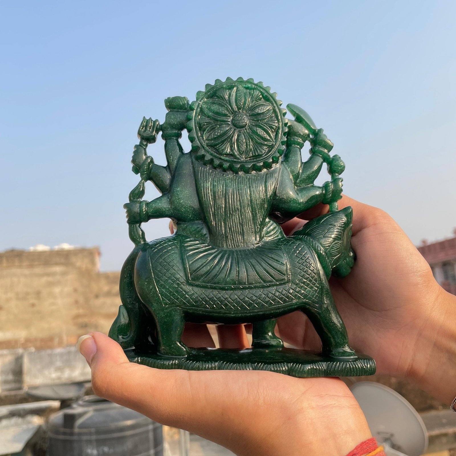 Green Aventurine Durga Idol, Maa Durga Murti Symbol of Divine Power, Protection, and Victory Over Evil - Image 10