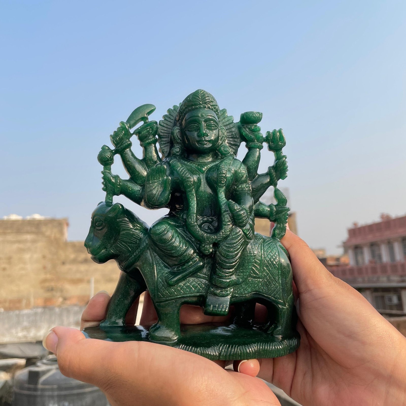 Green Aventurine Durga Idol, Maa Durga Murti Symbol of Divine Power, Protection, and Victory Over Evil - Image 9