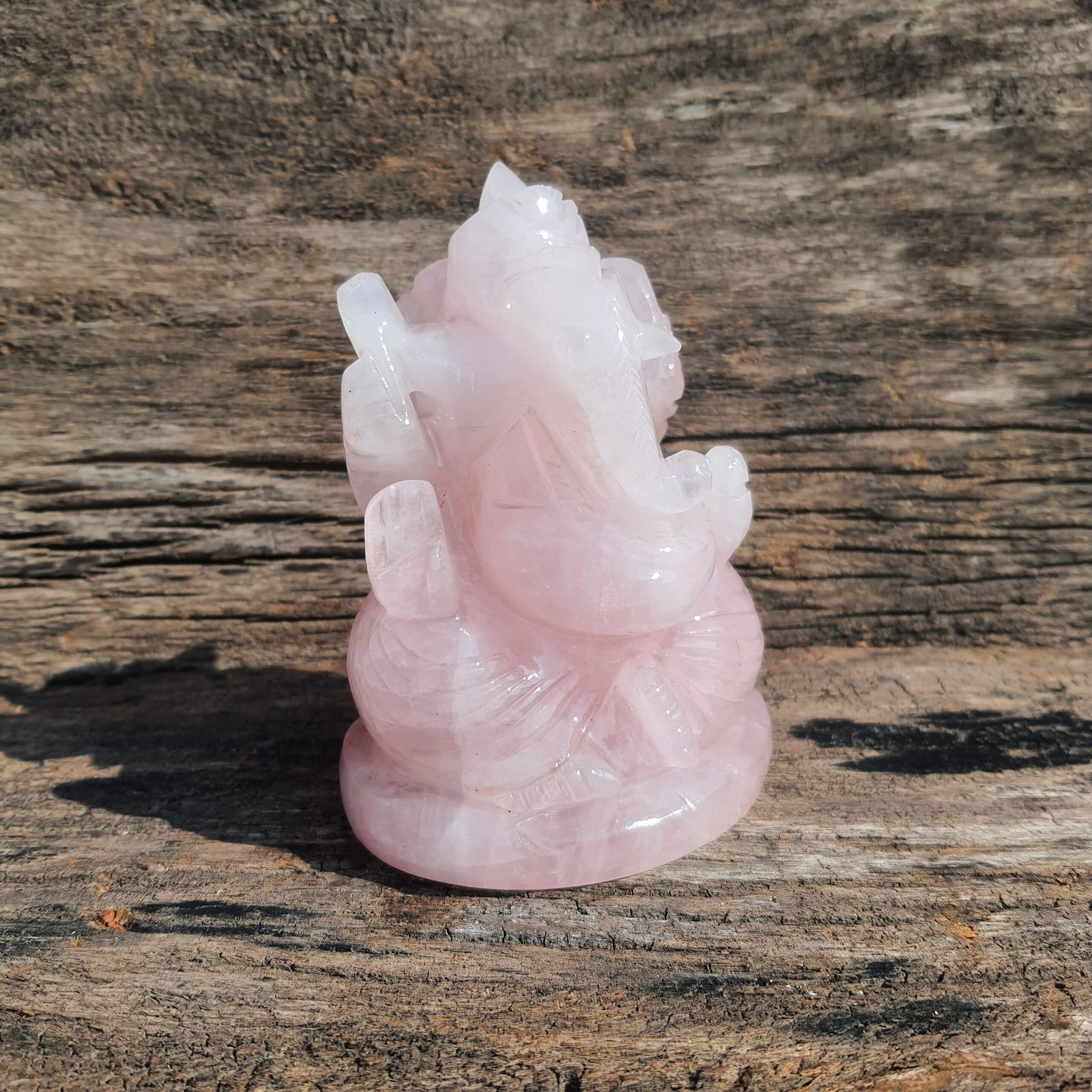 Rose quartz Ganesha, 4.75" Gemstone god statue - Image 2