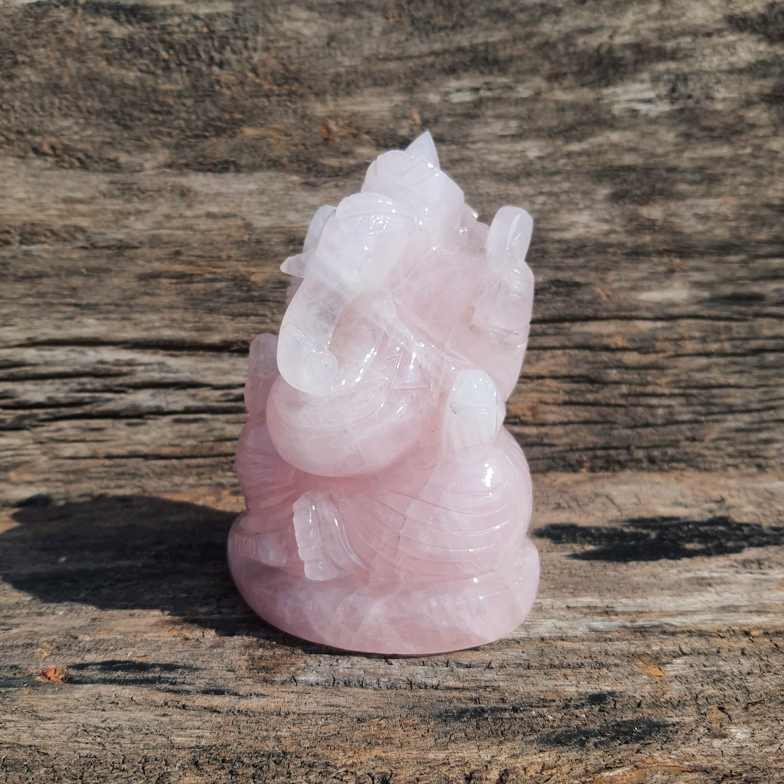Rose quartz Ganesha, 4.75" Gemstone god statue - Image 3