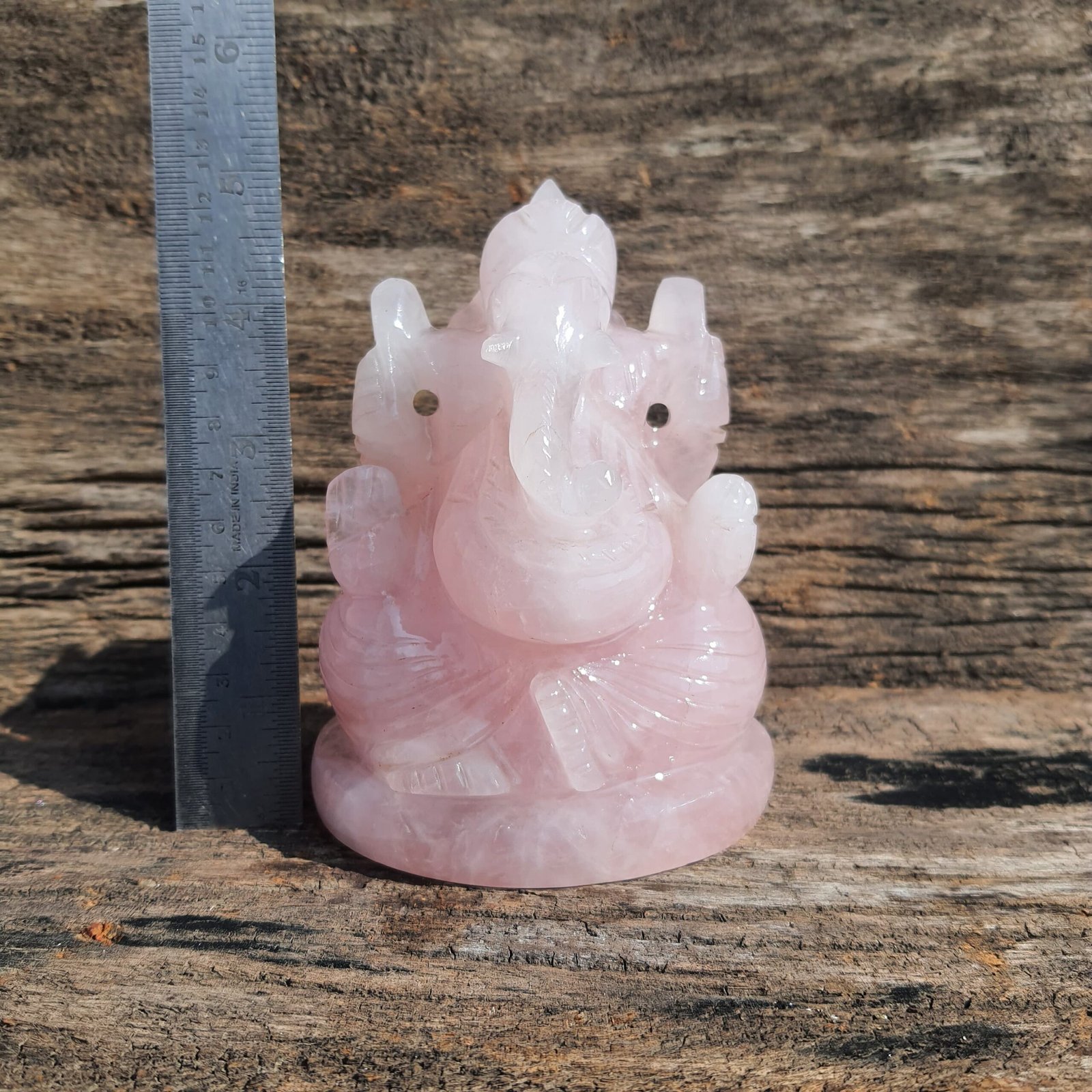 Rose quartz Ganesha, 4.75" Gemstone god statue - Image 5