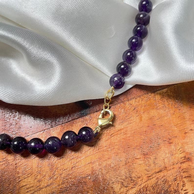 Amethyst Necklace, Amethyst mala with Angel pendant - Image 3