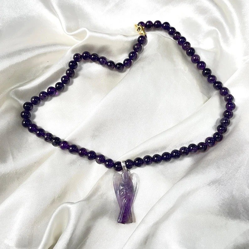 Amethyst Necklace, Amethyst mala with Angel pendant - Image 7