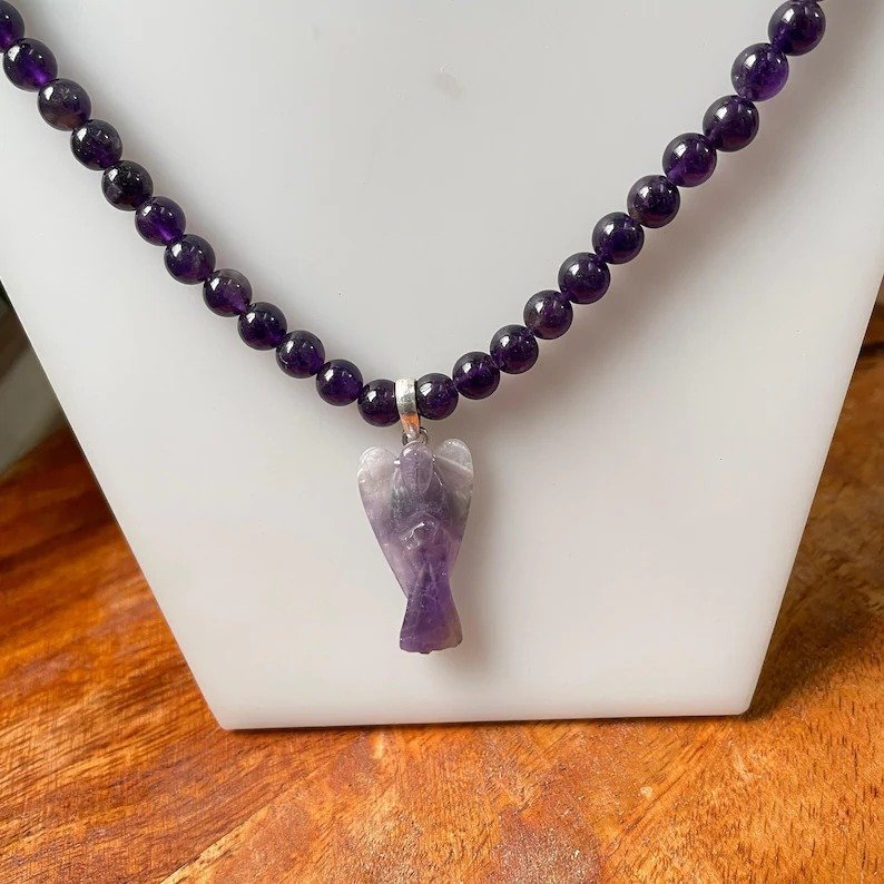 Amethyst Necklace, Amethyst mala with Angel pendant - Image 8