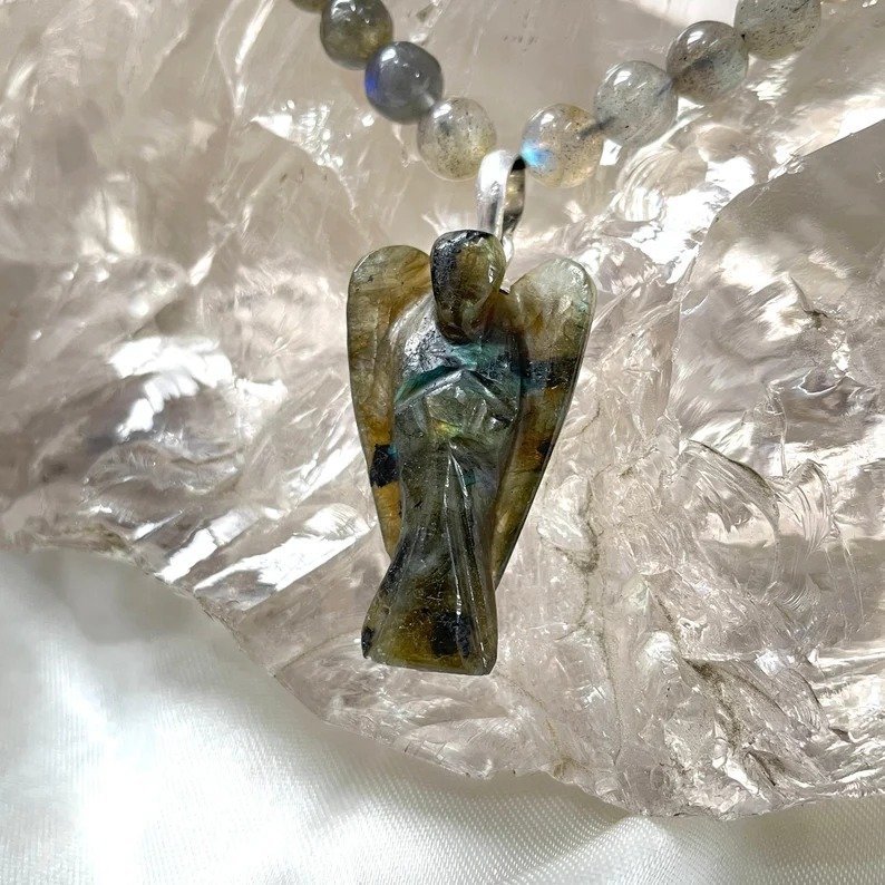 Labradorite Necklace, Labradorite Mala with angel pendant - Image 5
