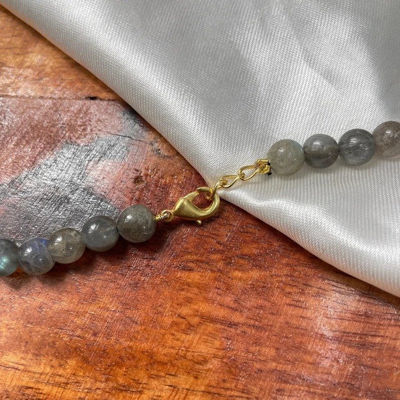 Labradorite Necklace, Labradorite Mala with angel pendant - Image 3