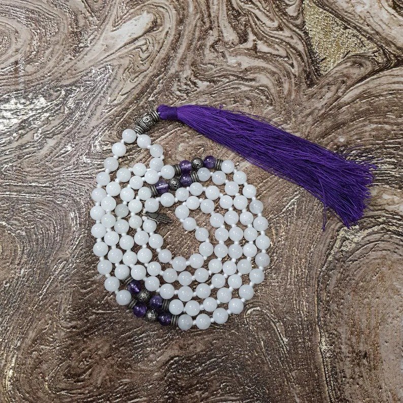 Natural White Agate Mala, Gemstone Mala - Image 9