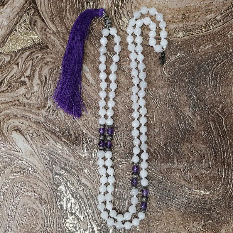 Natural White Agate Mala, Gemstone Mala - Image 3