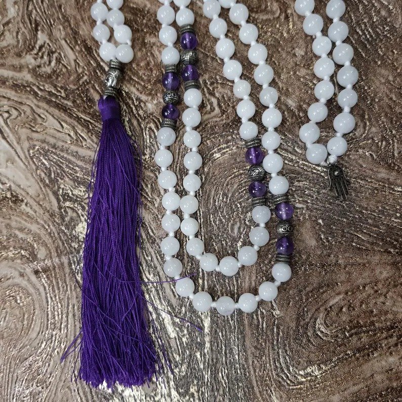 Natural White Agate Mala, Gemstone Mala - Image 4