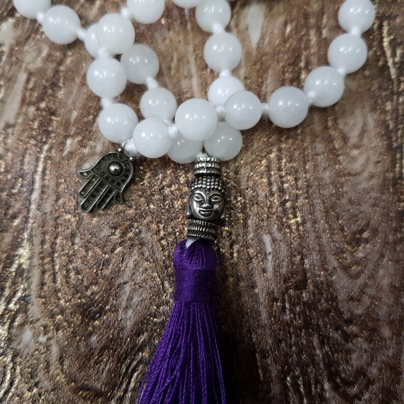 Natural White Agate Mala, Gemstone Mala - Image 5