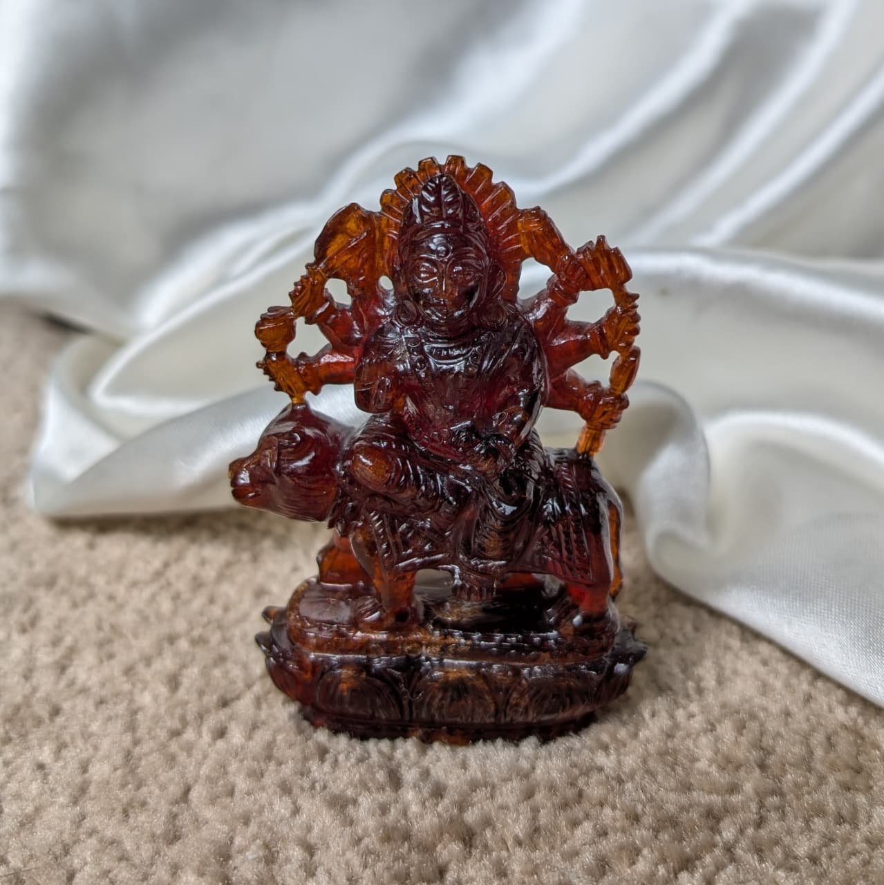 Brown Garnet Durga Idol, Gemstone Gomed Durga ji Murti