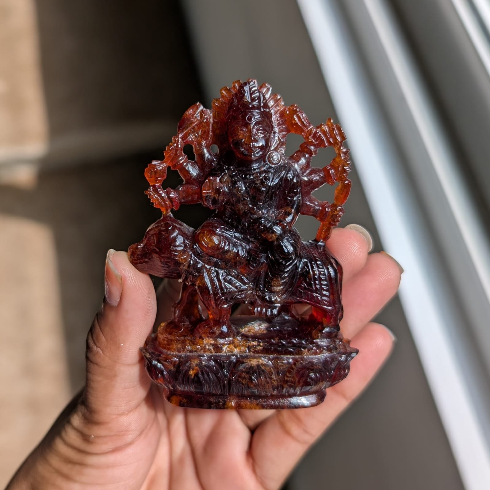 Brown Garnet Durga Idol, Gemstone Gomed Durga ji Murti - Image 9