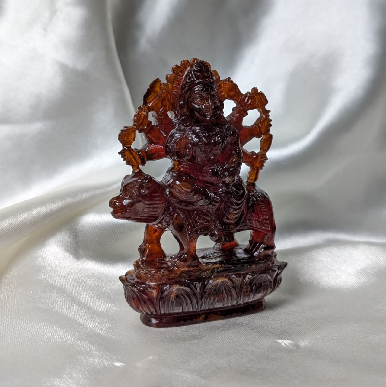 Brown Garnet Durga Idol, Gemstone Gomed Durga ji Murti - Image 7