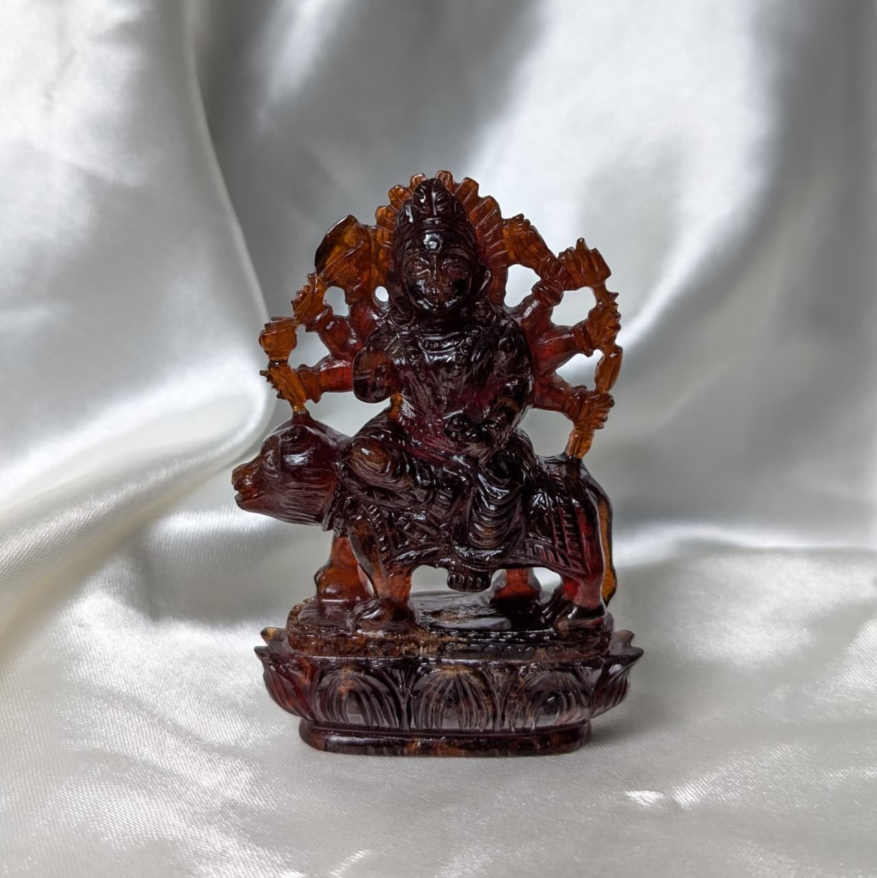 Brown Garnet Durga Idol, Gemstone Gomed Durga ji Murti - Image 6