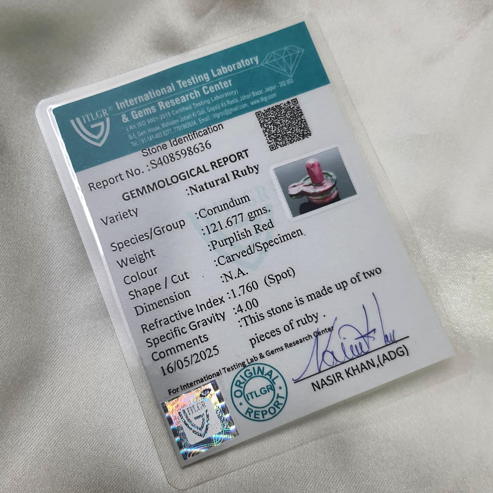 Natural Pink Ruby Shivling, Lab Certified - Image 2