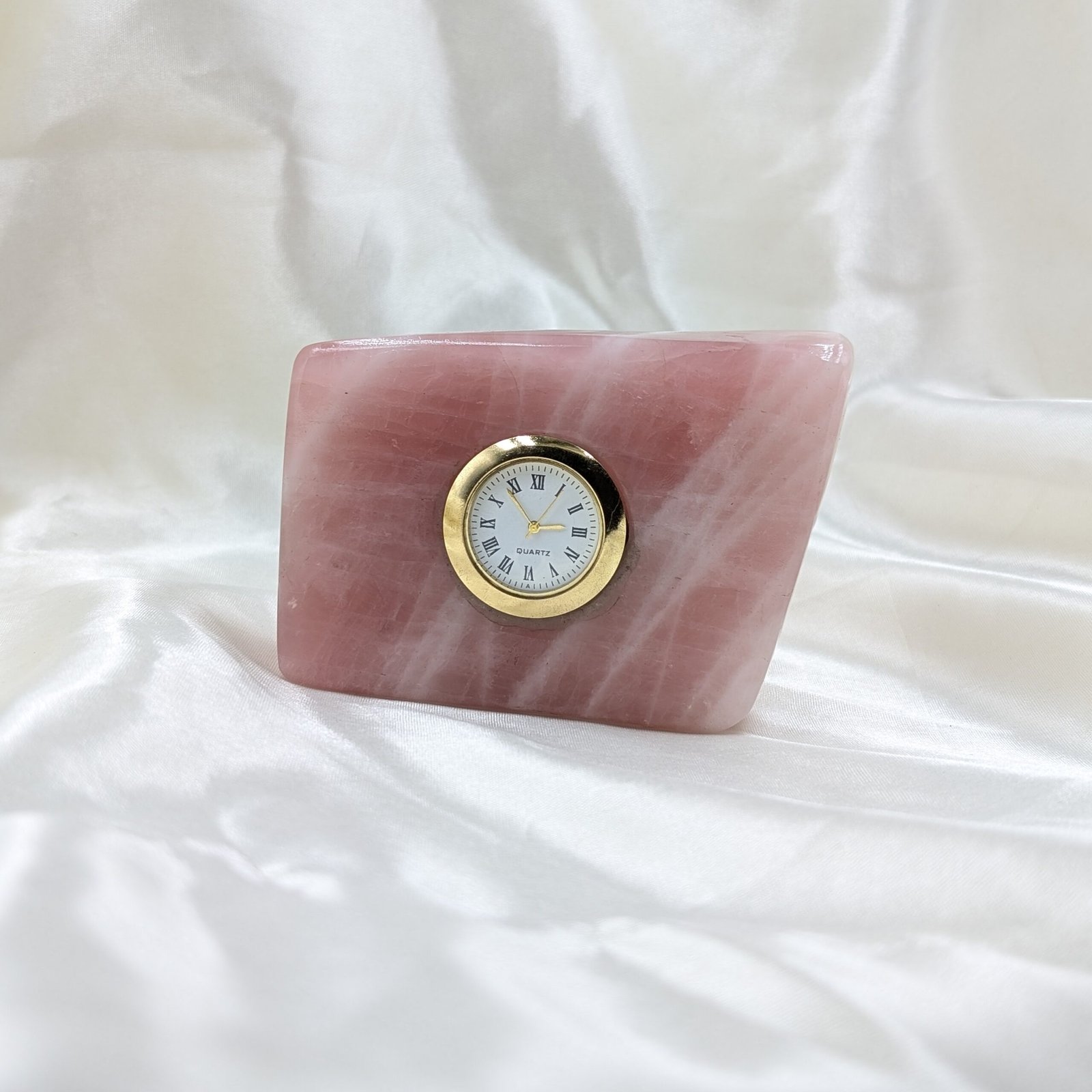 Rose Quartz Desk Clock, Elegant Pink Crystal Home Décor